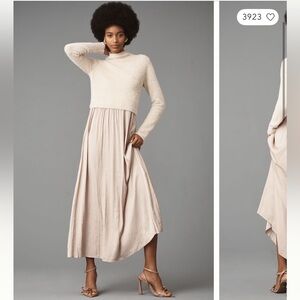 Anthropologie Cream and Tan Maxi Dress